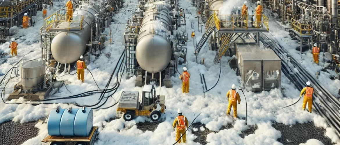 DALL·E 2025-03-25 14.31.06 - A wider view of an industrial chemical cleaning and foam cleaning process. Multiple teams of workers in safety gear apply foam to extensive pipeline n DALL·E 2025-03-25 14.31.06 - A wider view of an industrial chemical cleaning and foam cleaning process. Multiple teams of workers in safety gear apply foam to extensive pipeline n